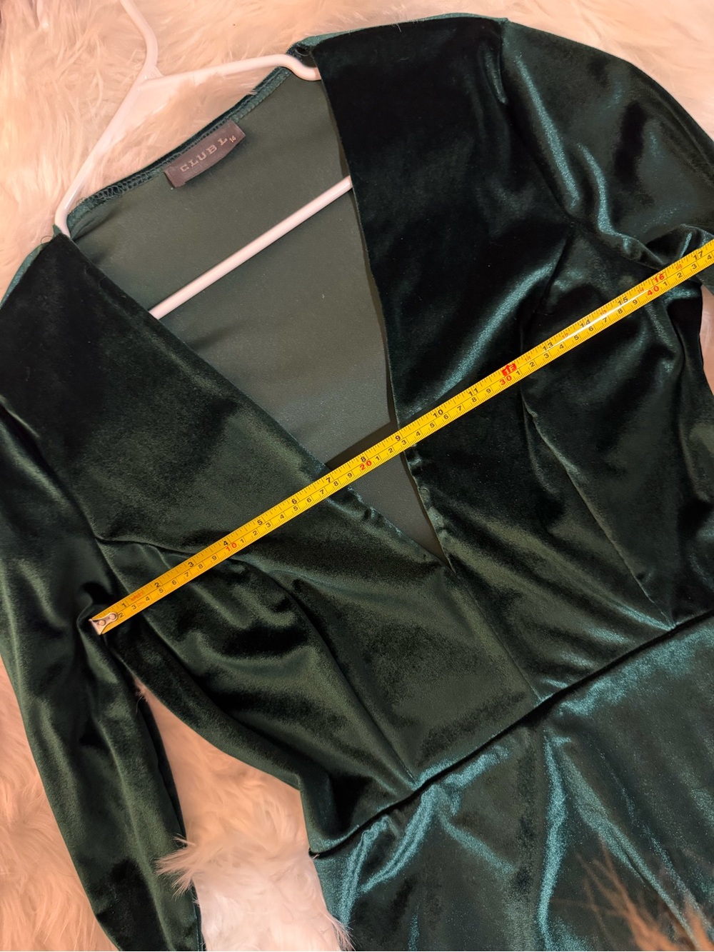 Club L London Deep Evergreen Velvet Midi Dress | Long Sleeve Wrap Slit | Size M - Picture 10 of 15